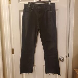 Mother Jeans The Insider Crop Step Fray Denim Not Guilty Wash Black Size 32